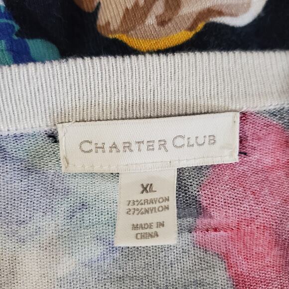 Charter Club Floral Button Cardigan Sweater Size XL Lightweight Multicolor Layer - Picture 6 of 8